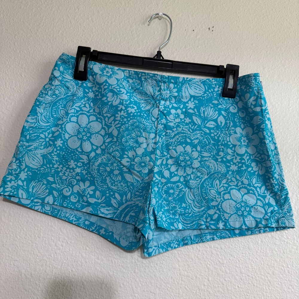 The‎ Limited Stretch Shorts Womens 8 Aqua Blue Floral Mid-Rise Zip Fly Y2K 90s